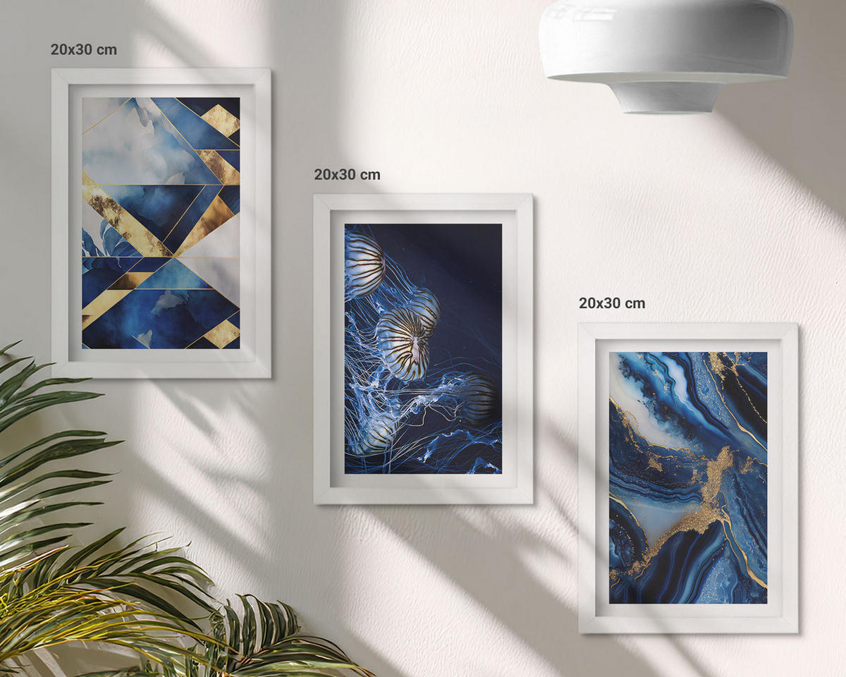 WANDBILDER 3er-Set - 20x30 cm Weißer Rahmen - Abstrakte, elegante Muster - Weiß, Kunststoff (20/30cm) - ArtPrintCave