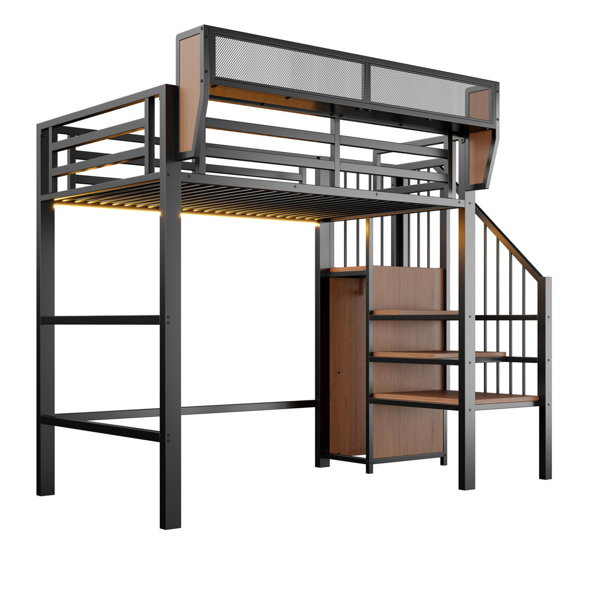 HOCHBETT 90/200 cm Schwarz mit LED und Sicherheitsleiter - Schwarz, Metall (90/200cm) - MIVRAY