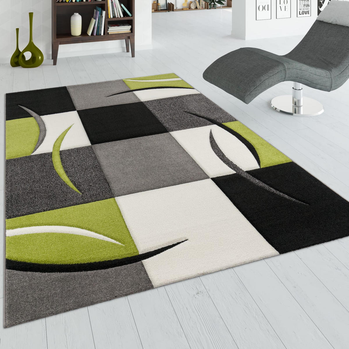 TEPPICH Kurzflor Karo Wohnzimmer schmutzabweisend Grün Rechteckig 120x170 - Grün, Textil (120/170cm) - KADIMA DESIGN