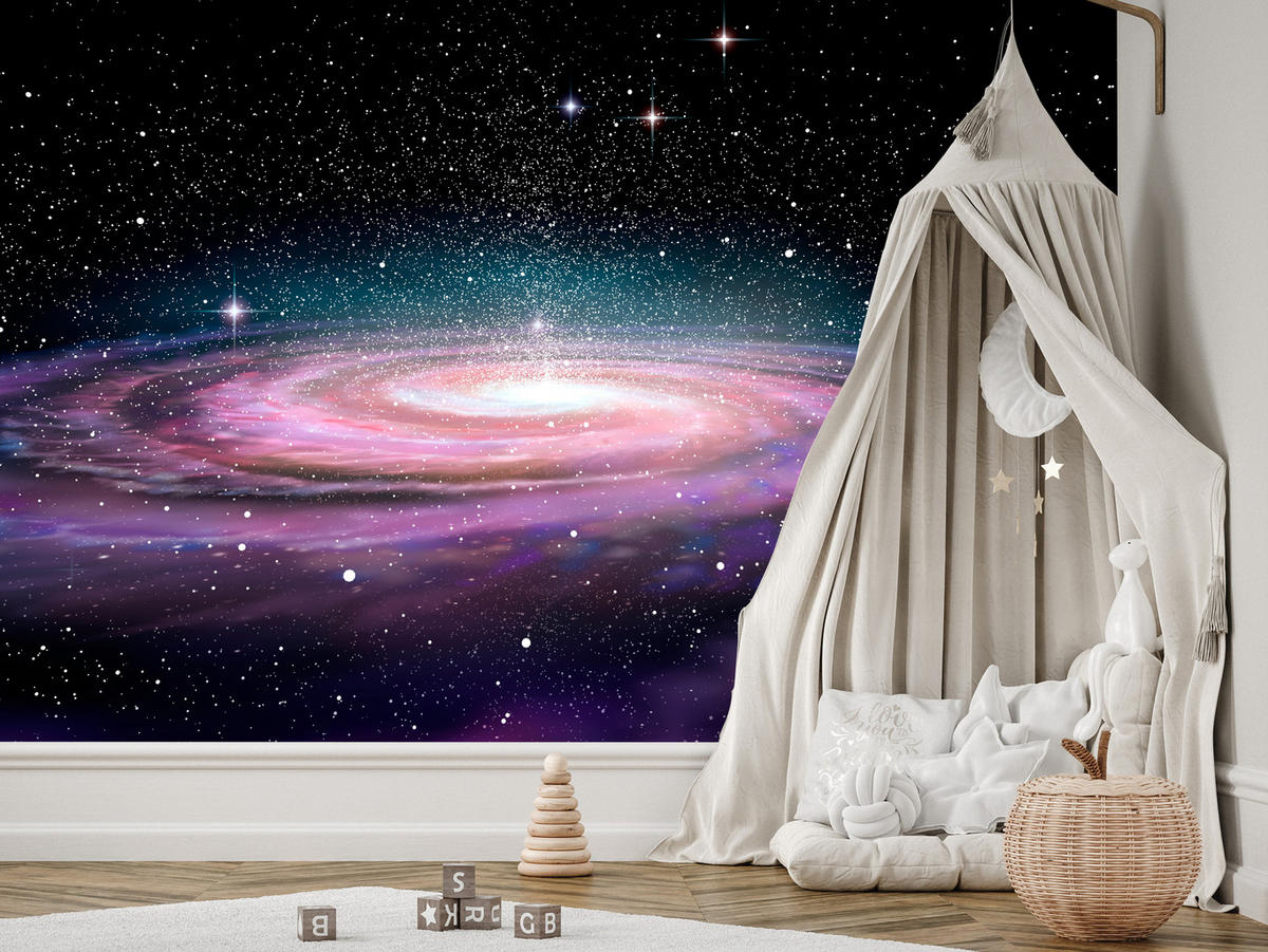 FOTOTAPETE für Jugendzimmer Spirale Sterne Galaxie Kosmos 400x280 - Violett/Schwarz, Papier (400/280cm) - Muralo