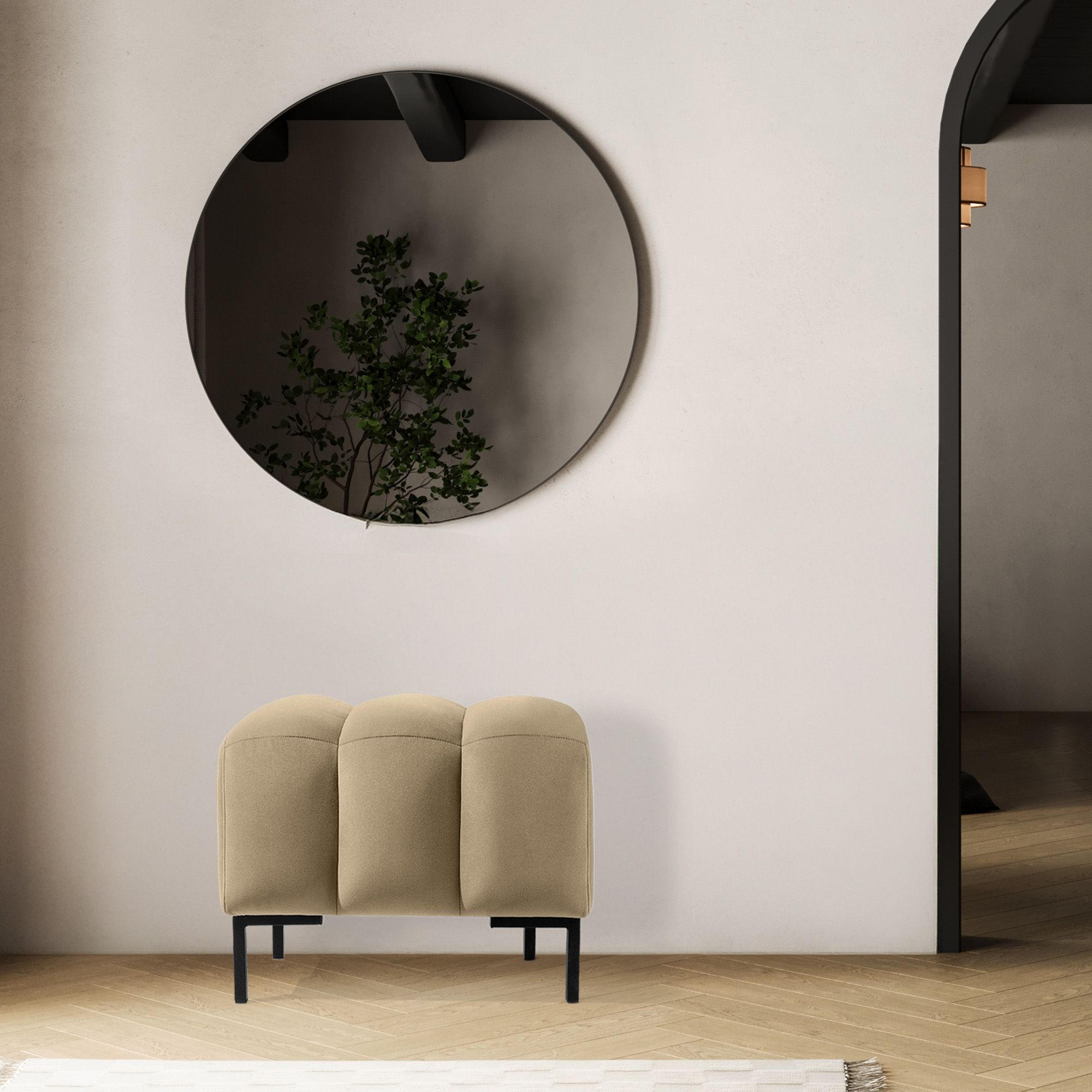 SITZHOCKER Polsterhocker PECCO, Veloursstoff - Creme/Schwarz, Holz/Textil (60/50/50cm) - KONSIMO®