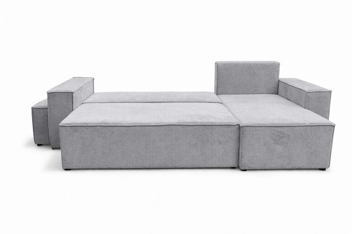 ECKSOFA Mit Schlaffunktion Und Pouf, Cordstoff Poso, Hellgrau, Rechts, Best L Mit Pouf - Hellgrau, Holz (244/145cm) - Kaiser Möbel