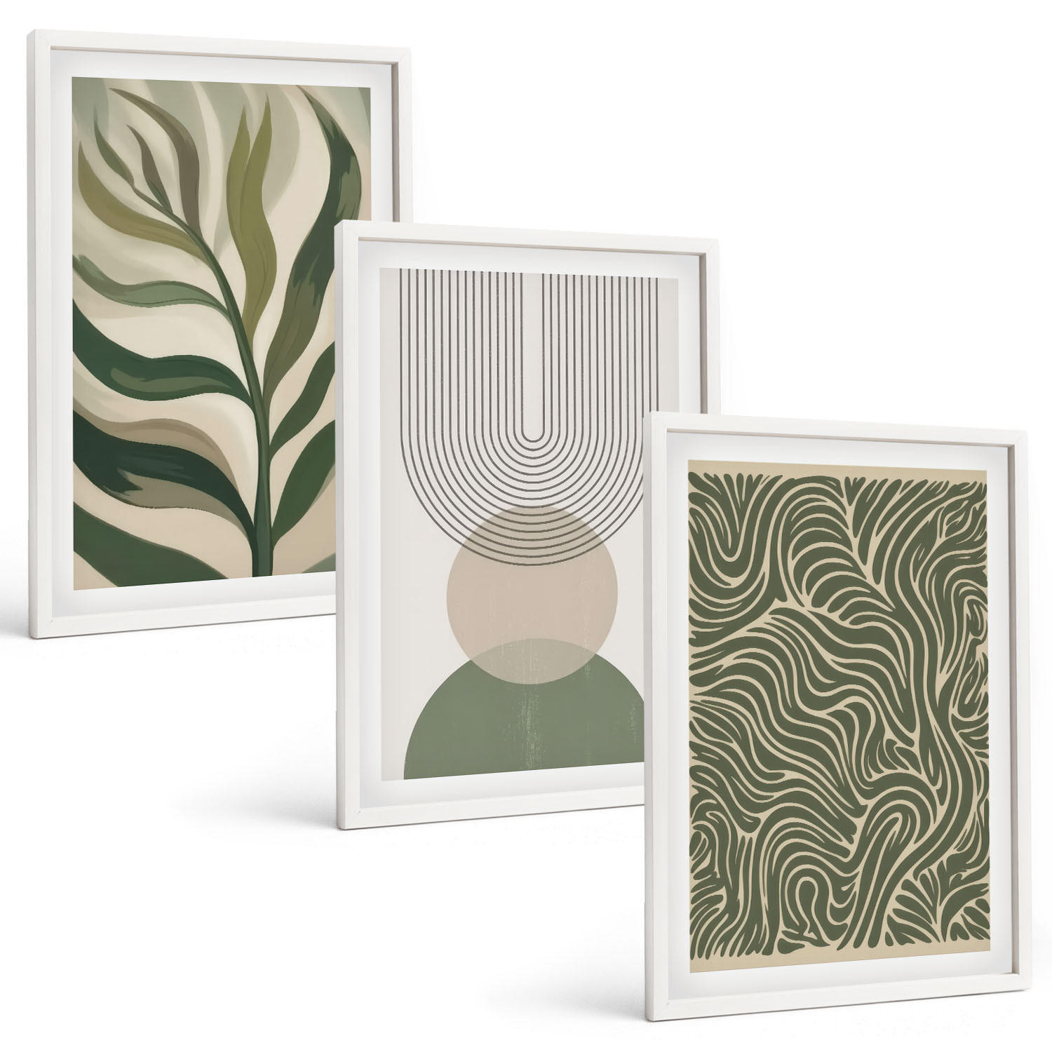 BILDER SET 3er Set - 40x60 cm Weißer Rahmen - Geometrische Blattformen - Weiß, Kunststoff (40/60cm) - TULUP