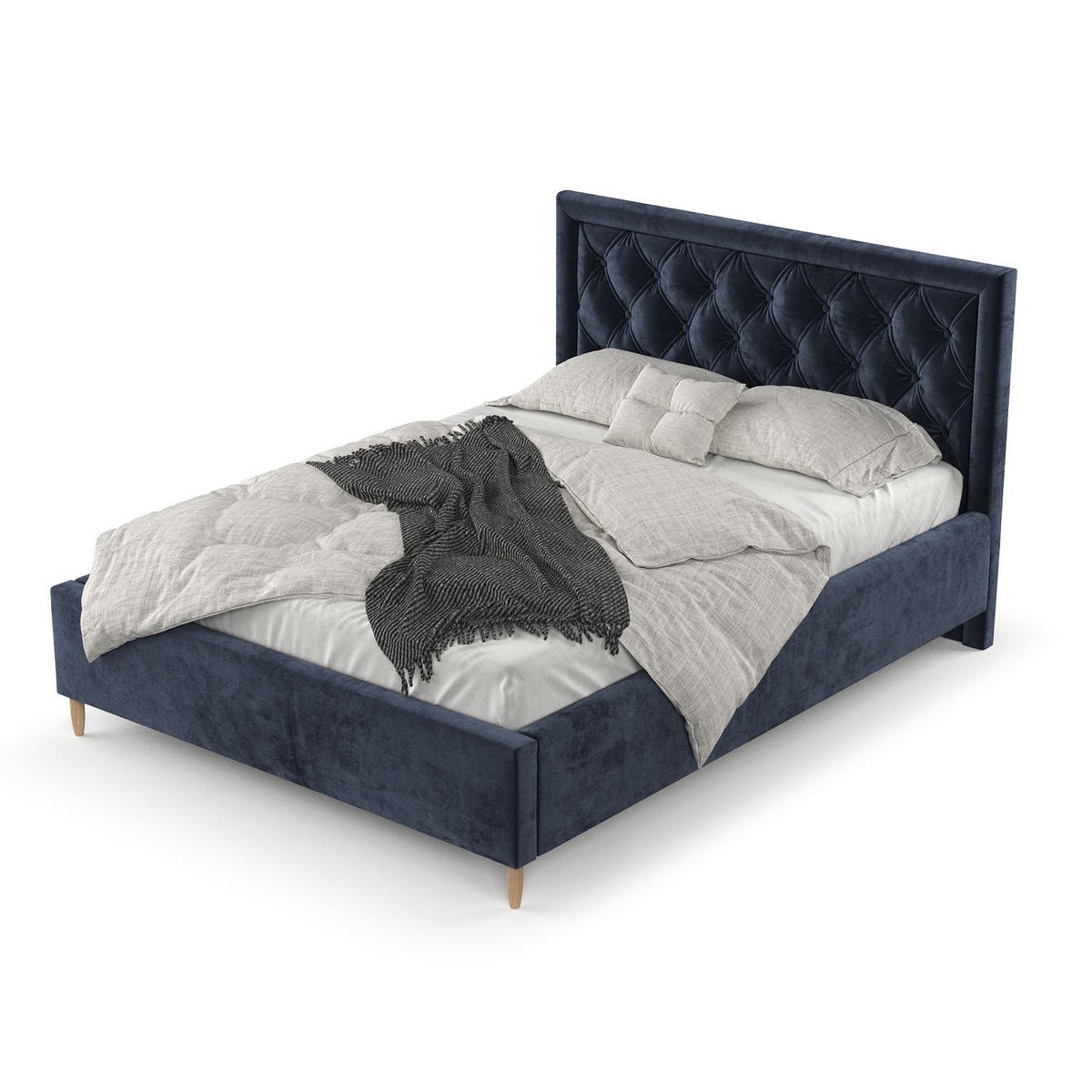 POLSTERBETT Lido 180/200 cm Marineblau im Lotta Stoff - Naturfarben/Dunkelblau, Holz/Holzwerkstoff (180/200cm) - AltaBeds