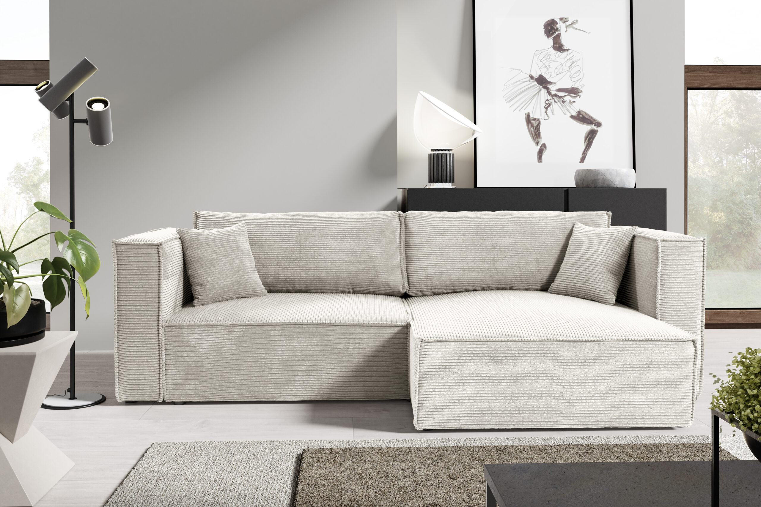ECKSOFA mit Schlaffunktion Cord Beige - Beige, Textil (245/148cm) - Furnisell