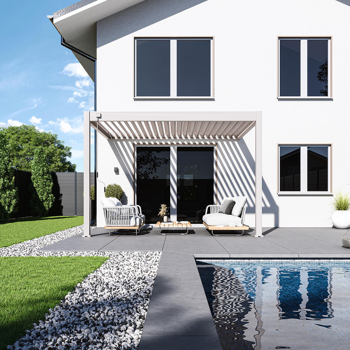 WANDPERGOLA Deluxe Wand Pavillon Terrassenüberdachung Aluminium 3 x 3,6 M Ivory Sand - Weiß, Metall (360/255/300cm) - WEIDE