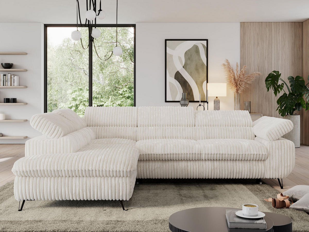 ECKSOFA PEDRO L Beige Cord - Links Seite - Beige/Schwarz, Textil/Metall (208/273cm) - MKS