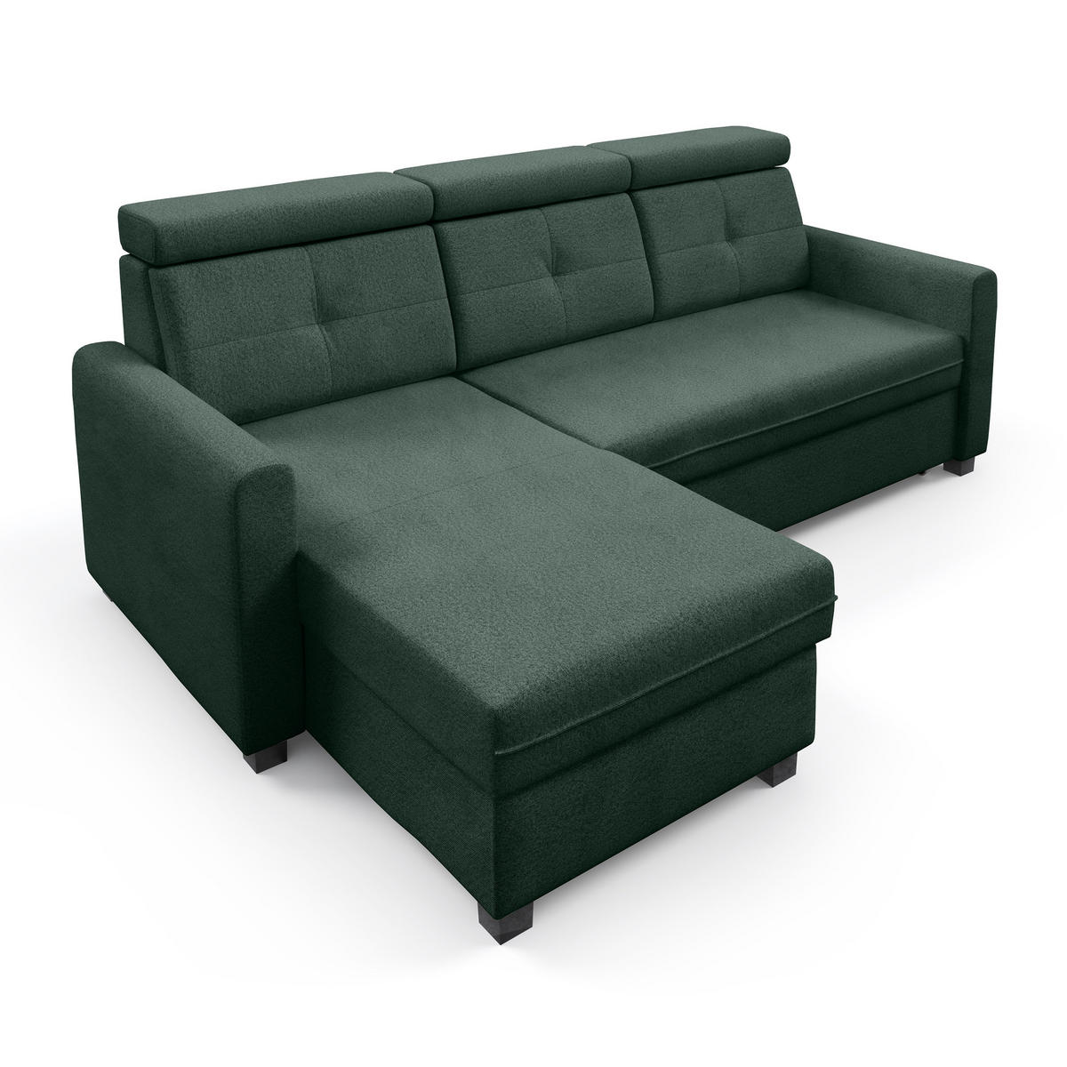 ECKSCHLAFSOFA Milano, Dunkelgrün, links - Dunkelgrün/Schwarz, Textil (217/166cm) - Beautysofa