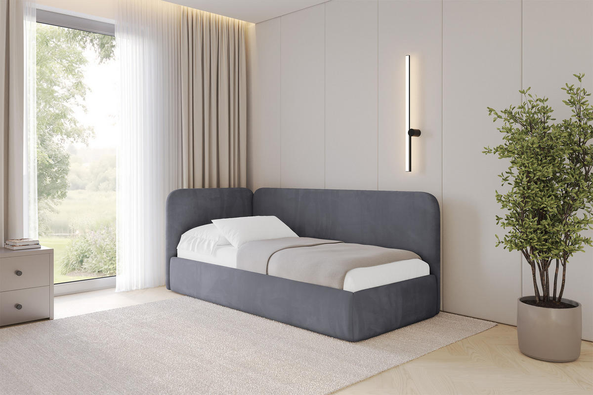 EINZELLBETT Jugendbett mit Bettkasten und Matratze H3/H4, Rechts - ELSY 80x200 Dunkelgrau - Titanfarben, Holzwerkstoff/Textil (80/200cm) - ALTDECOR