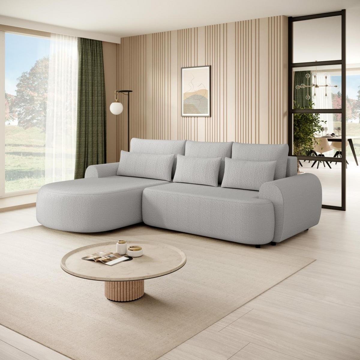 ECKSCHLAFSOFA Olivio L Hellgrau, links - Hellgrau/Schwarz, Kunststoff/Textil (266/170cm) - Beautysofa