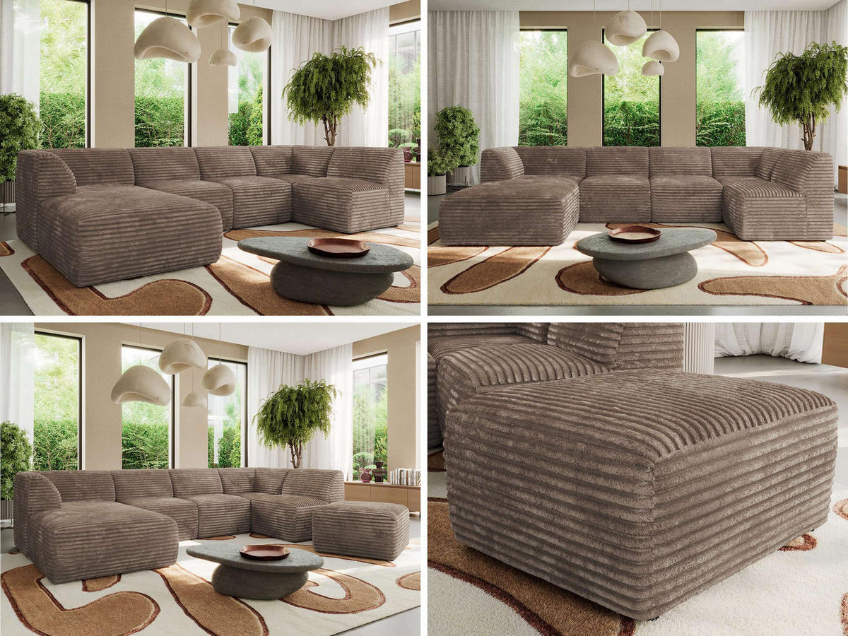 WOHNLANDSCHAFT MODARO U 6M - Braun Cord - Links - Schwarz/Braun, Textil (180/78/345cm) - MKS