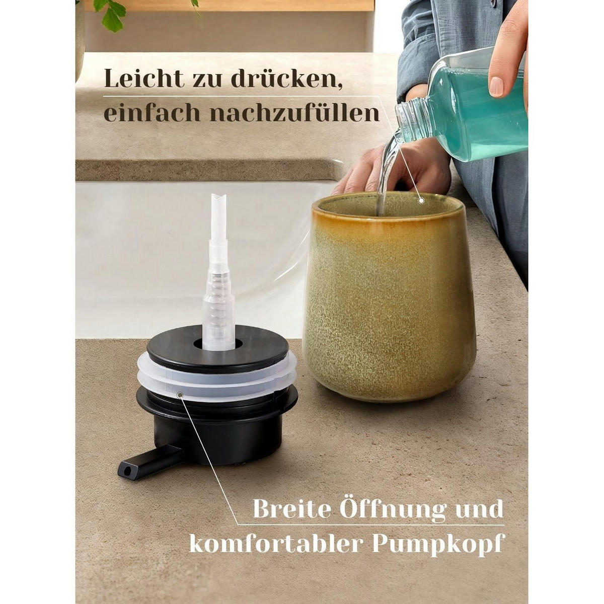 SEIFENSPENDER Keramik Gelb 350ml - Olivgrün, Keramik (9.2/12.5/9.2cm)
