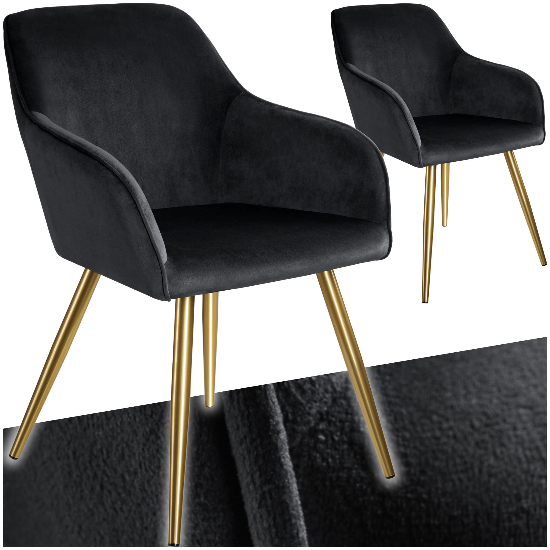 ESSZIMMERSTUHL 2er Set Marilyn 58 x 62 x 82 cm schwarz/gold - Goldfarben/Schwarz, Textil (58/82/62cm) - tectake