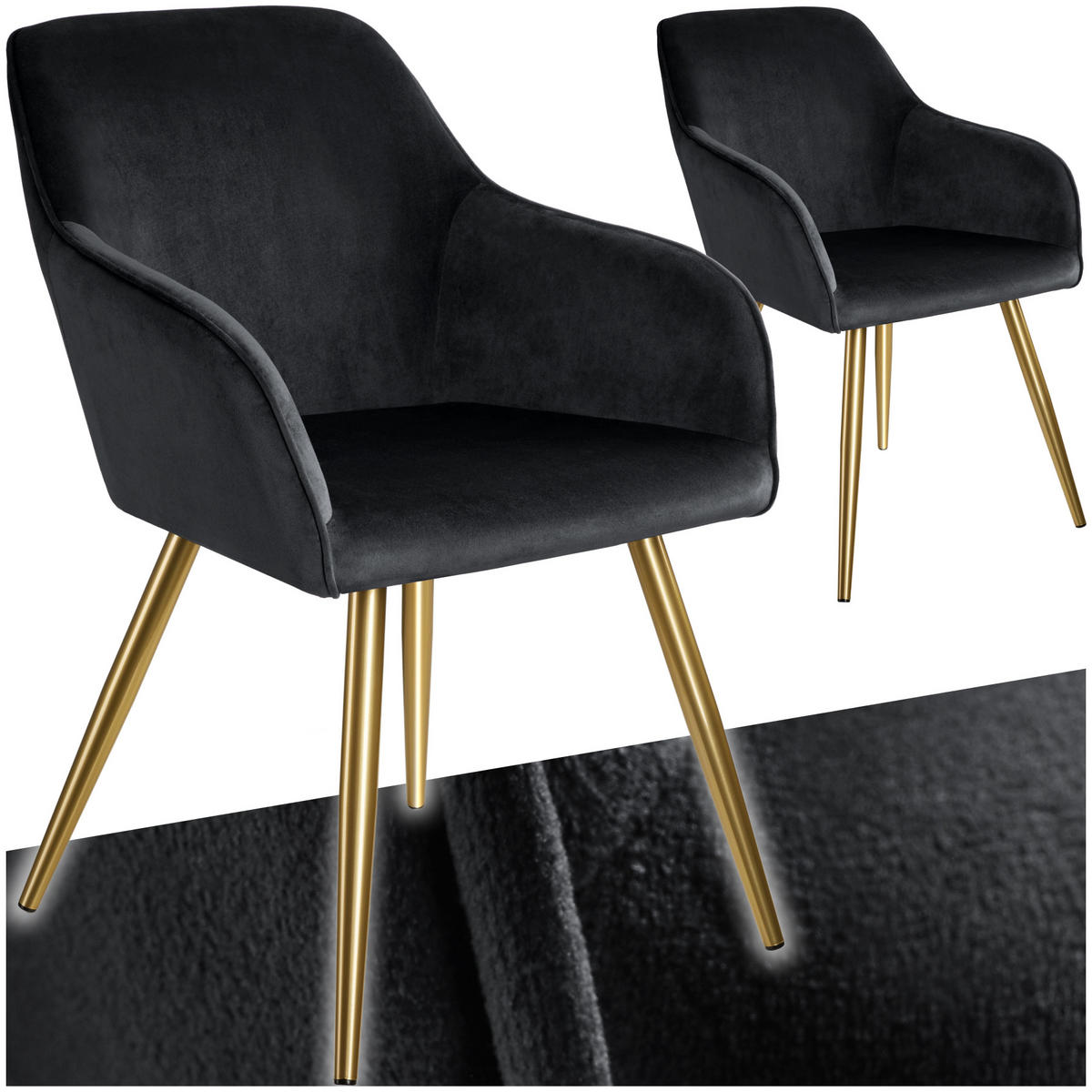 ESSZIMMERSTUHL 2er Set Marilyn 58 x 62 x 82 cm schwarz/gold - Goldfarben/Schwarz, Textil (58/82/62cm) - tectake