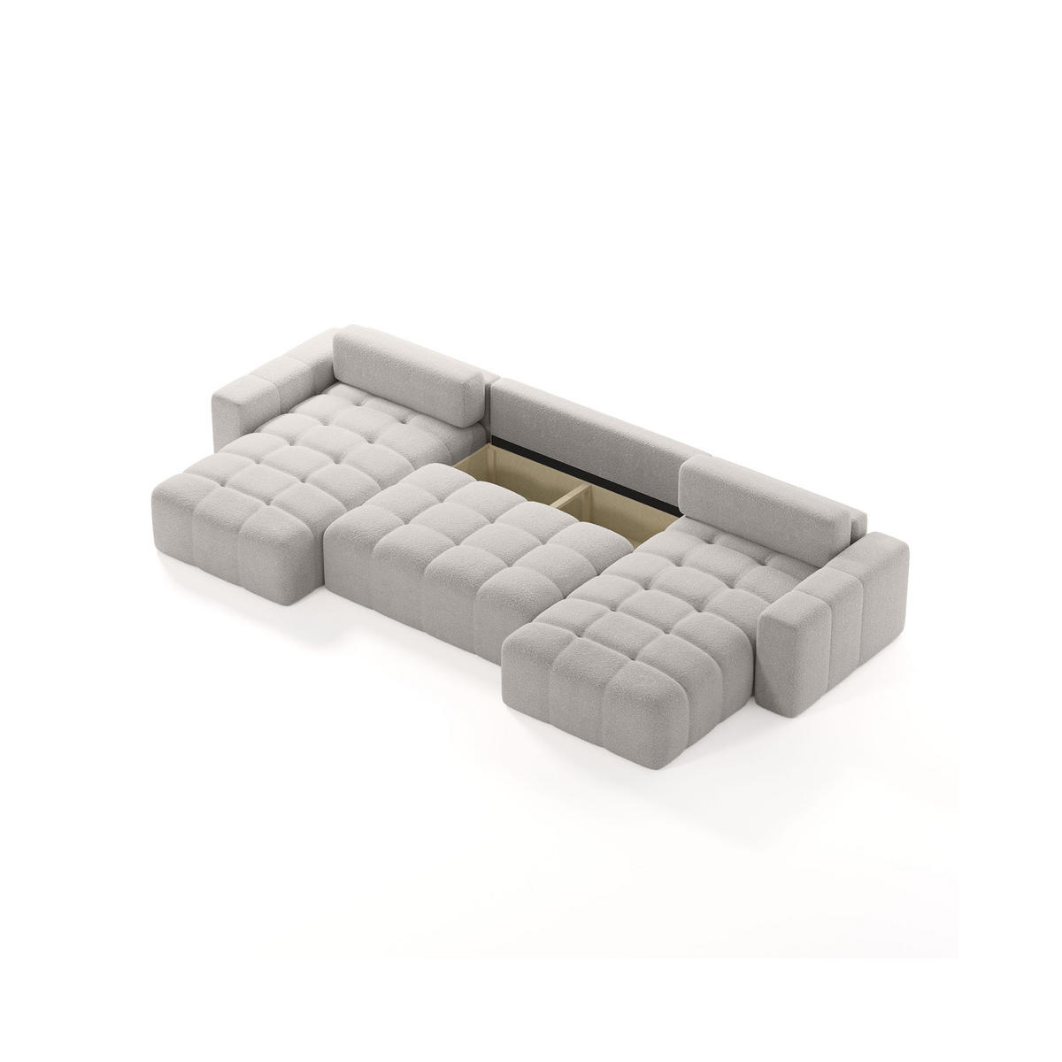 ECKSOFA Bouclé-Stoff 10 Sitzer Bornum U, Hellgrau - Hellgrau, Textil (386/70/155cm) - Meblito