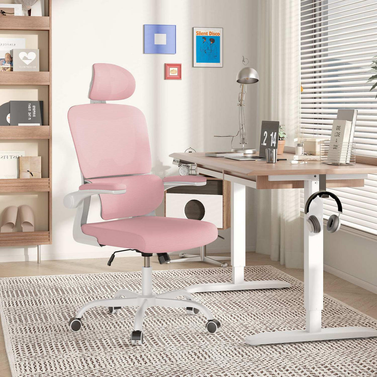 COMPUTERSTUHL drehbar, Wippfunktion – Rosa - Pink, Metall (54/127/54cm) - Rattantree