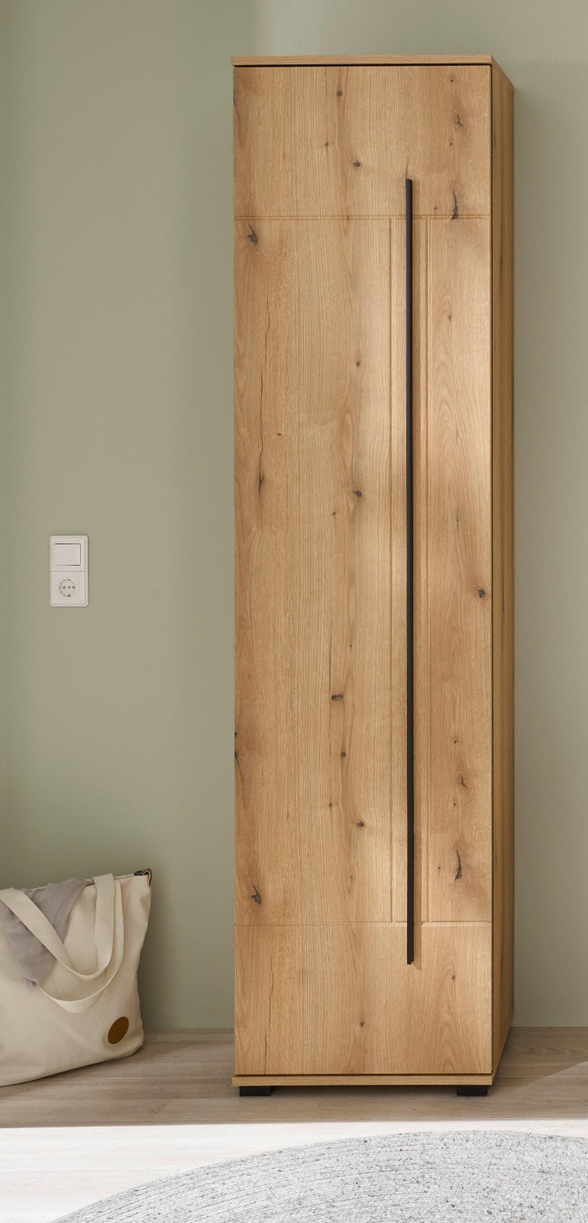 SCHUHSCHRANK Evoke Eiche 50 x 200 cm, Stauraumschrank mit 6 Fächern - Eichefarben/Schwarz, Holzwerkstoff/Kunststoff (50/200/39cm) - Furn.Design