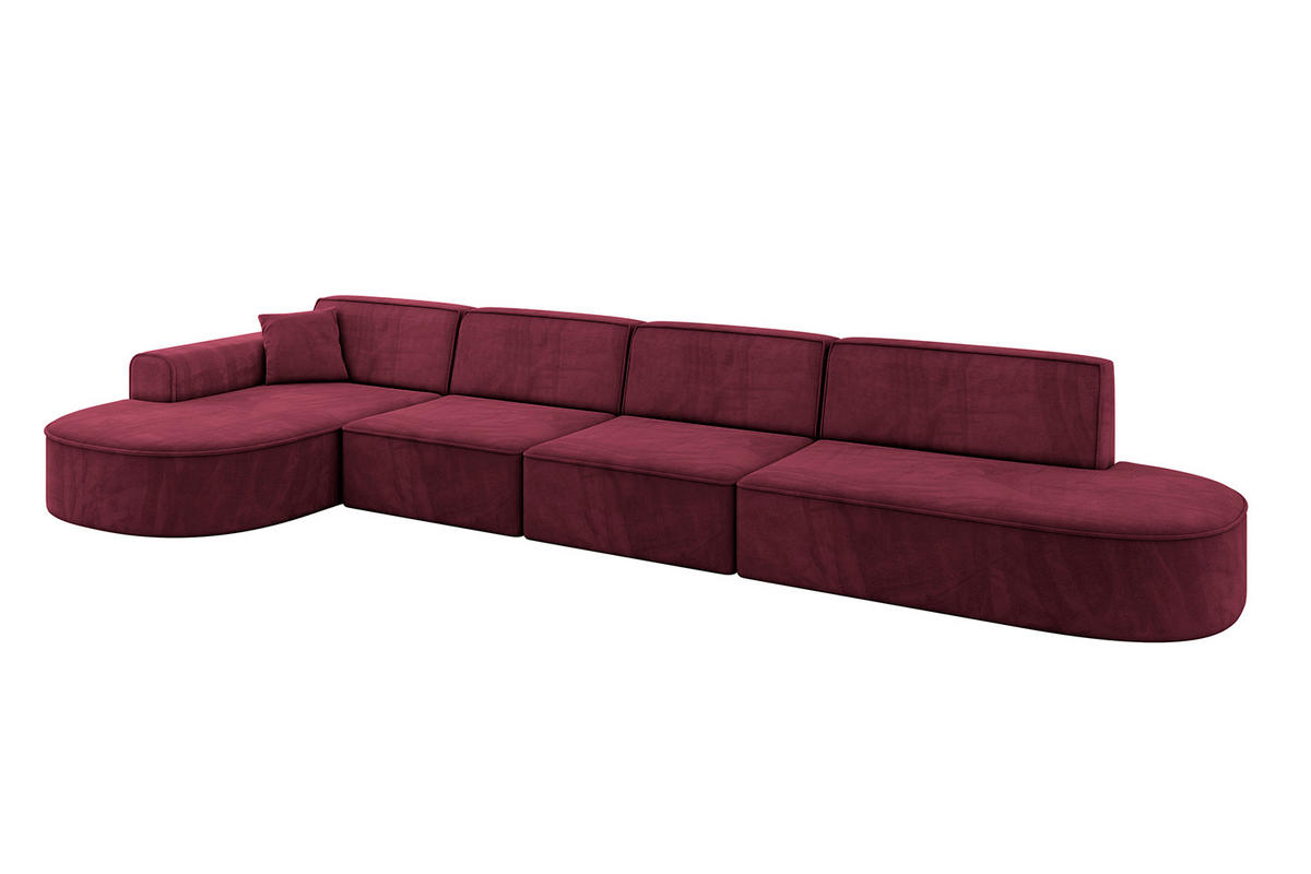 ECKSOFA Ottomane Links MARI-L3 - 413x171x79 cm Bordeaux Velours - Bordeaux/Schwarz, Holzwerkstoff/Kunststoff (413/171cm) - ALTDECOR