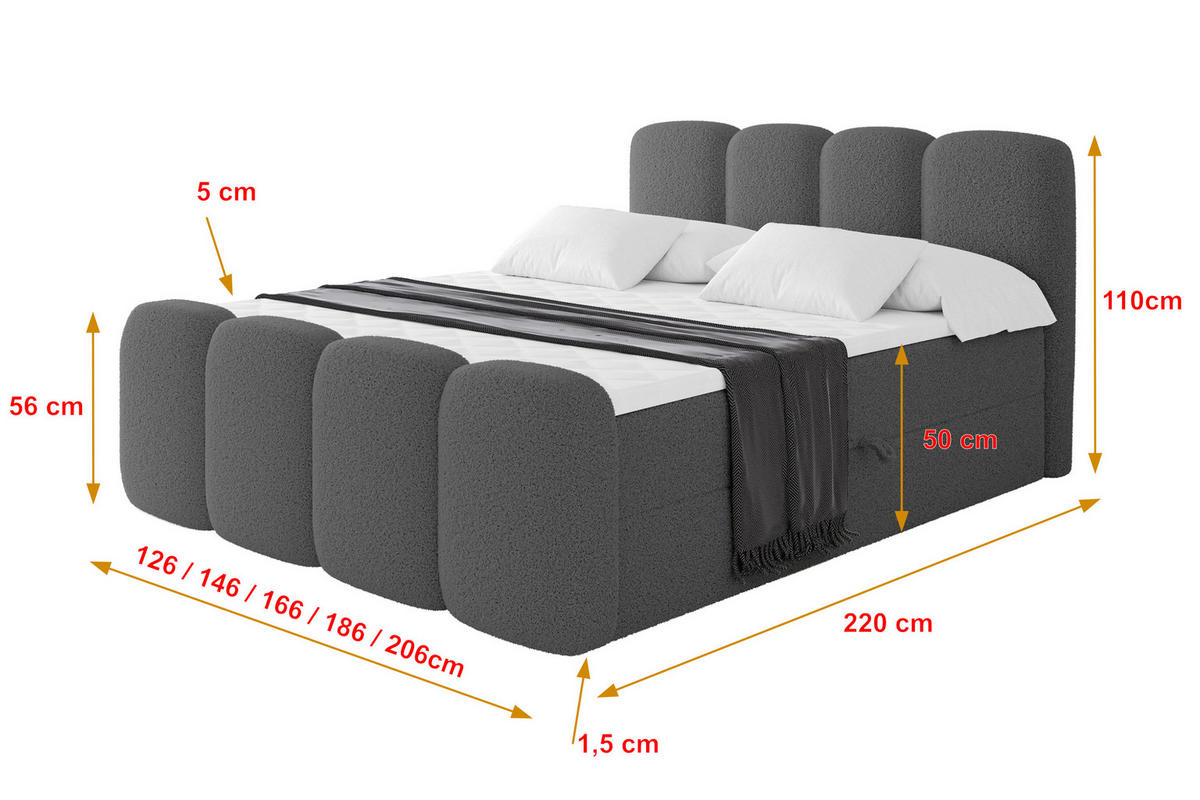 BOXBETT mit Matratze H3 - NINA-Z - 160x200 cm Grau - Titanfarben, Holzwerkstoff (160/200cm) - ALTDECOR