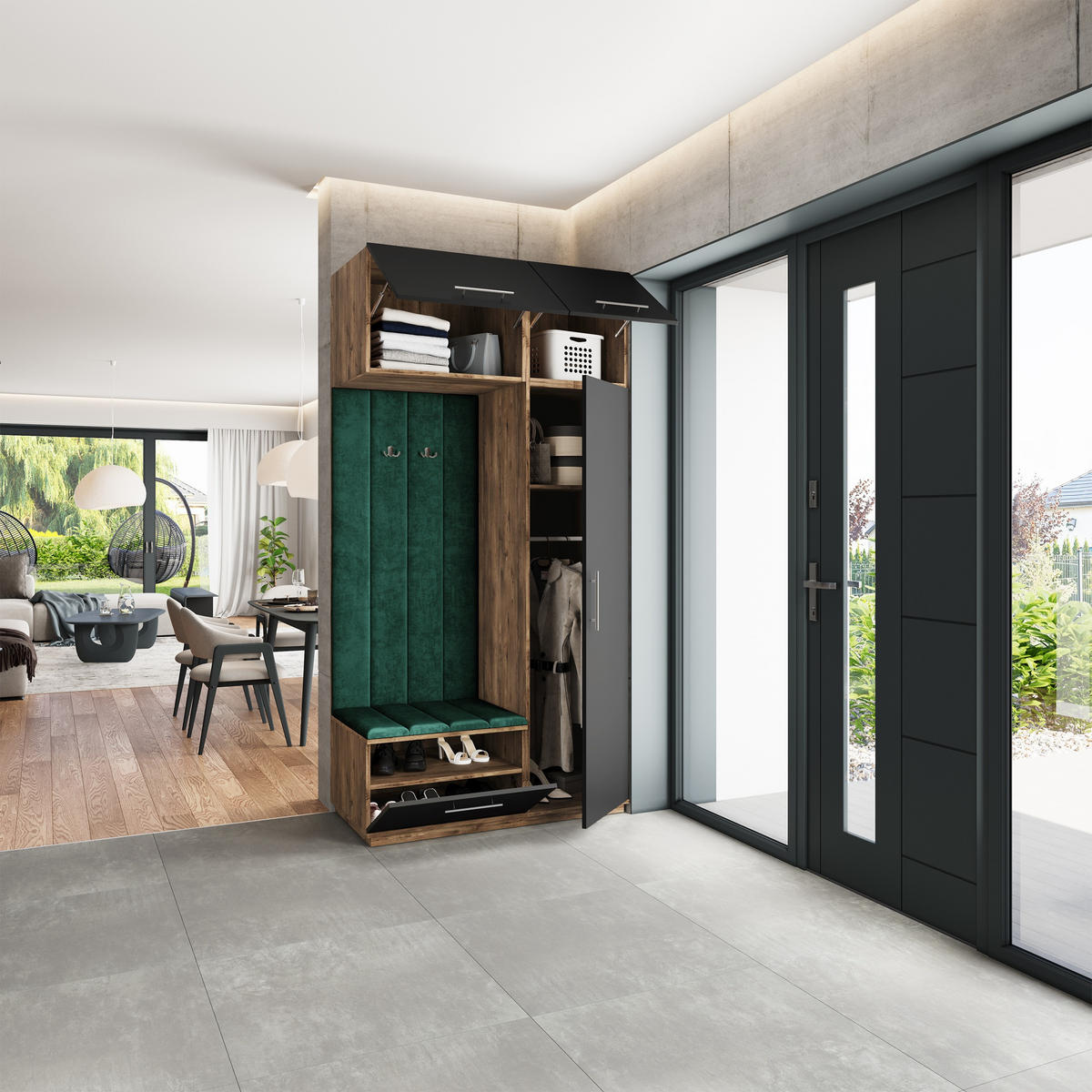 GARDEROBENSCHRANK REMA 120/240/60 cm Modern Garderobe-Set Eiche Lefkas - Eichefarben/Schwarz, Holzwerkstoff (120/240/60cm) - MASSENO