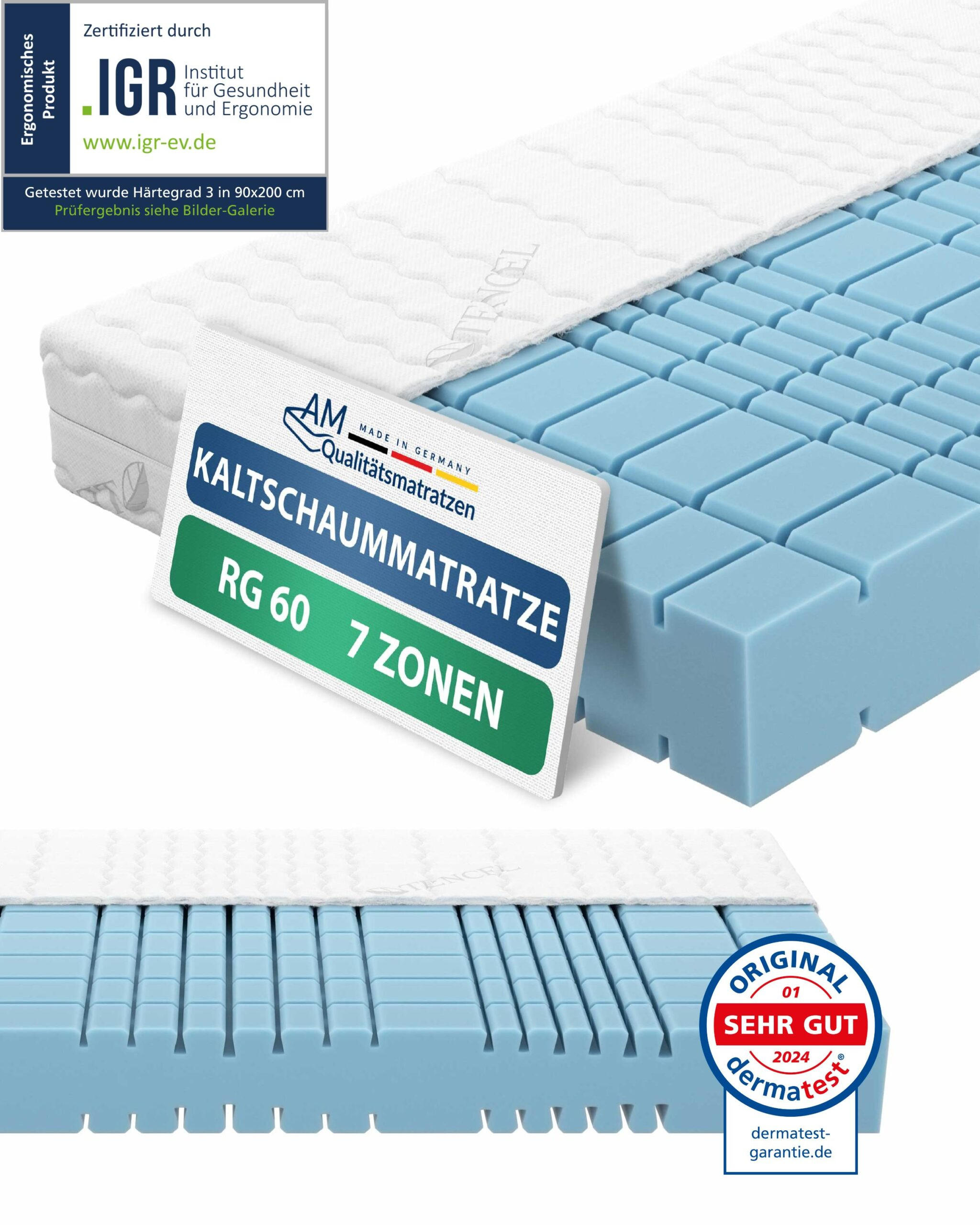 KALTSCHAUMMATRATZE 180/200 cm H3 - 19cm Höhe & Tencel Bezug - Weiß, Textil (180/200cm) - AM Qualitätsmatratzen