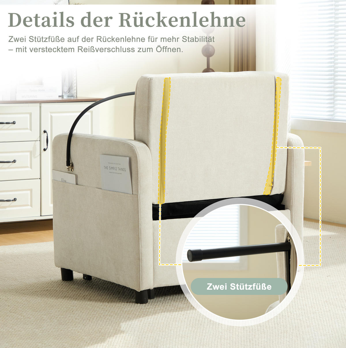 SCHLAFSESSEL 167/79/83 cm Beige aus Chenille mit verstellbarer Rückenlehne und Stauraum - Beige, Textil (79/83/167cm) - OKWISH