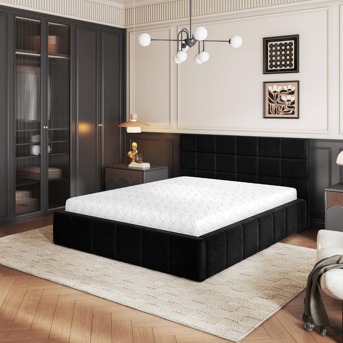 POLSTERBETT VERTO 180x200 cm mit Bettkästen - Schwarz - Schwarz, Holz (180/200cm) - MASSENO