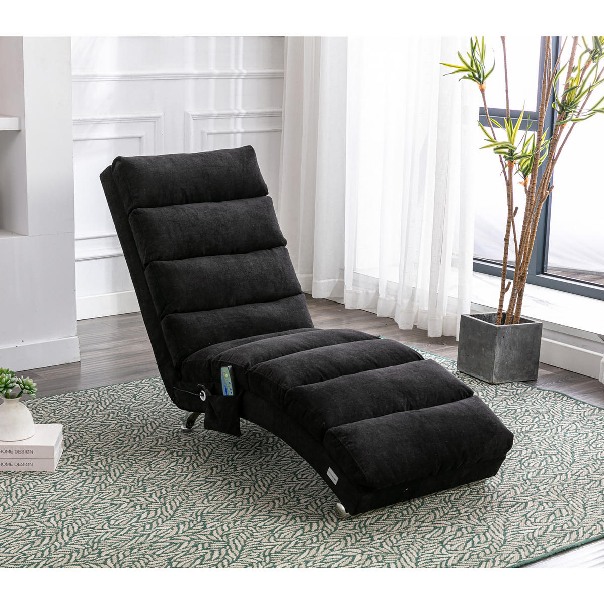 MASAŽNA FOTELJA u crnoj boji s funkcijom vibracije, od lana - srebrne boje/crna, drvni materijal/tekstil (55/84/148cm) - CHICFURN