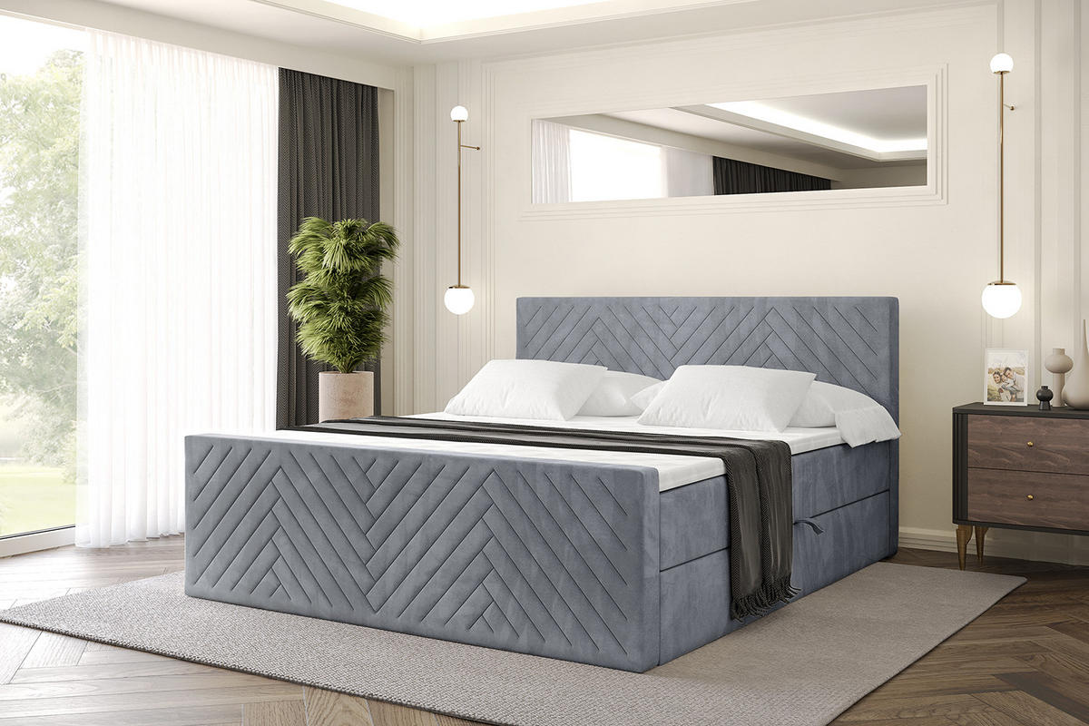BOXBETT mit Matratze H4 und Lattenrost - VEXA-Z - 160x200 - Grau Casablanca - Grau, Holzwerkstoff (160/200cm) - ALTDECOR