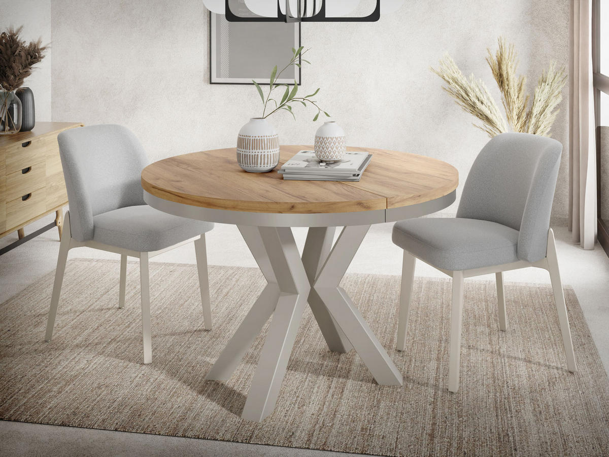 ESSTISCH Clara Grau-Beige runder ausziehbarer, Craft Eiche 120-200/120/76 cm - Eiche Wotan/Grau, Holzwerkstoff/Metall (120/120/76cm) - WFL GROUP