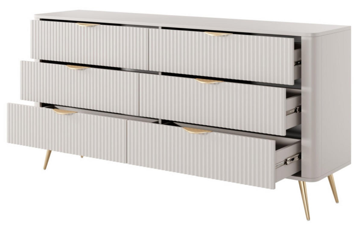 KOMMODE Beige Lena Modern Gerillt Auf Goldenen Beinen - Beige/Goldfarben, Holzwerkstoff (163/81/38cm) - Sepro Meble