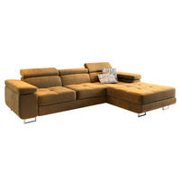 ECKSOFA ELMA R-S Gelb Velours-Stoff mit Schlaffunktion - Gelb, Holz (280/205cm) - MASSENO