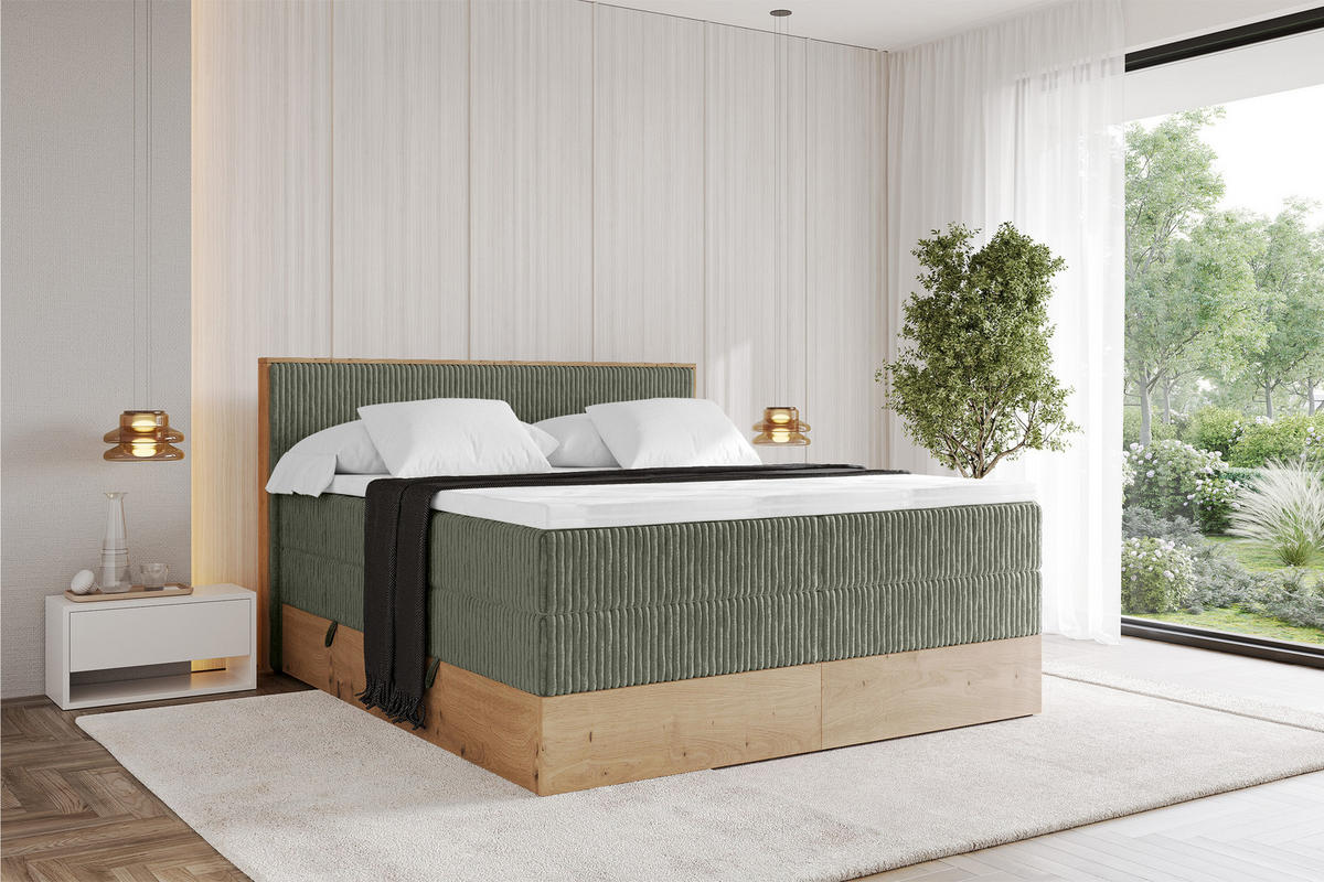 BOXSPRINGBETT LOLLI9 -KING 180x200 - H3/H4 Olivgrün - Olivgrün, Holzwerkstoff (180/200cm) - ALTDECOR