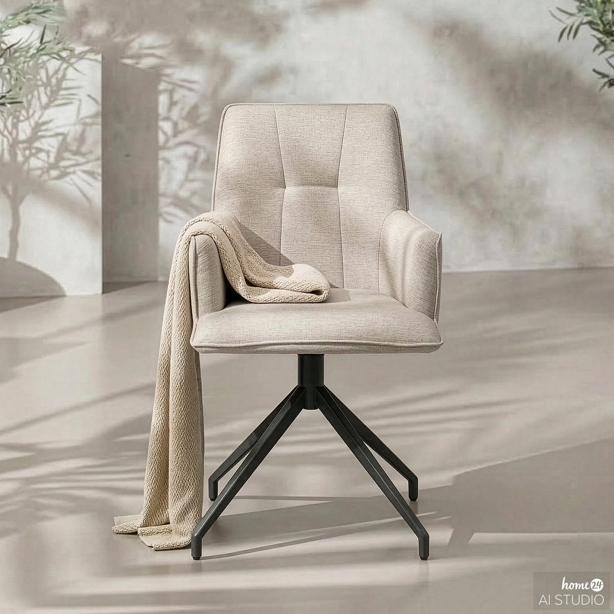 GARTENSTUHL mit Armlehnen - Stahl / Polyester - Sandfarben, Textil/Metall (58/87/64cm) - home24