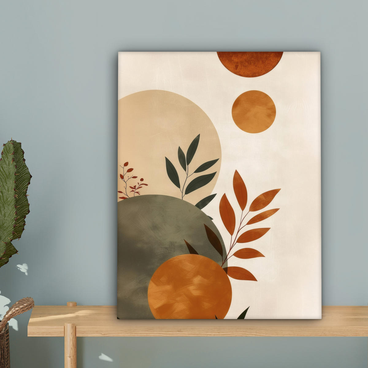 LEINWANDBILD Formen - Rund - Blätter - Beige Room Decor 30x40 cm - Rostfarben, Textil (30/40cm) - MuchoWow