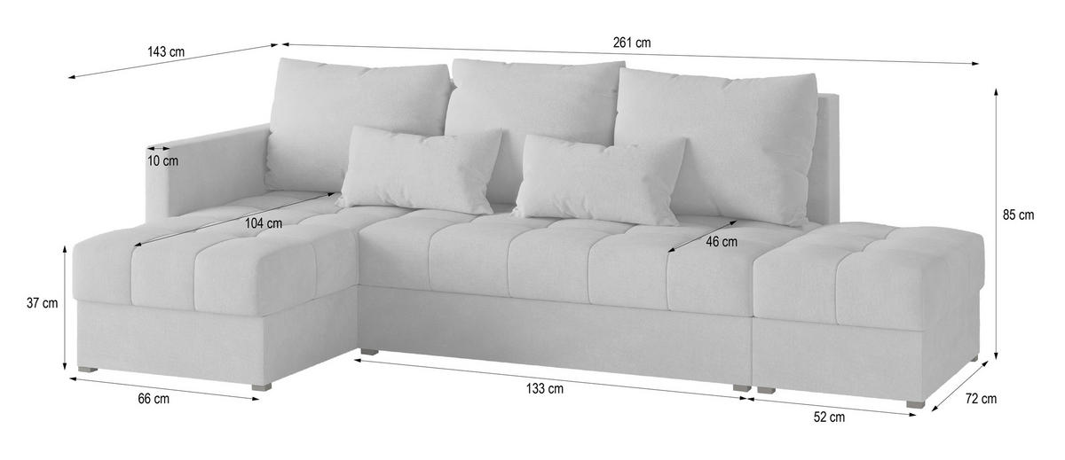 ECKSOFA LUMARI L-S Blau Plüsch-Stoff mit Schlaffunktion - Blau, Holz (262/143cm) - MASSENO