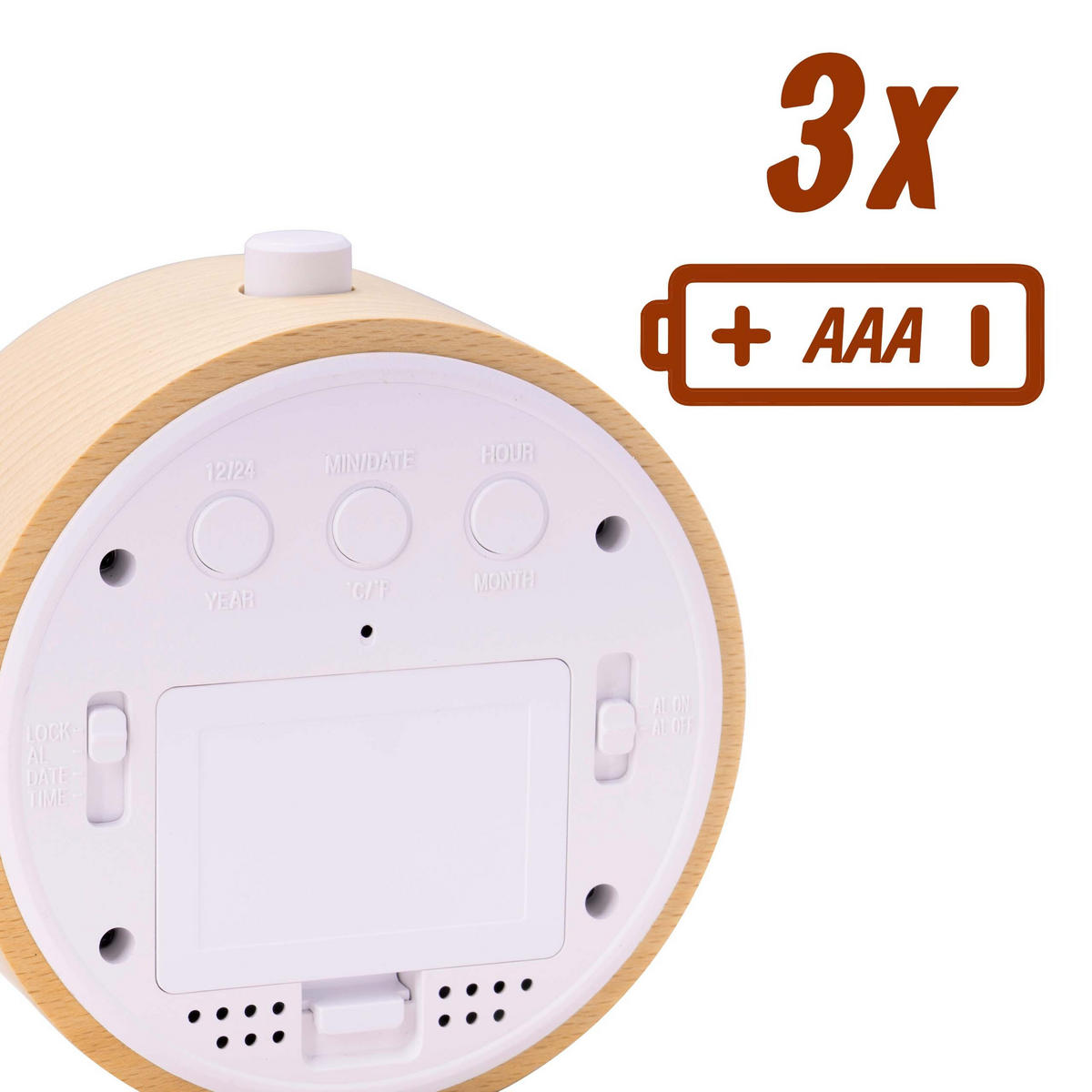 VÄCKARKLOCKA natur bokträ digital - Ljusbrun, Trä/Plast (9.5/9.5/5cm) - Relaxdays