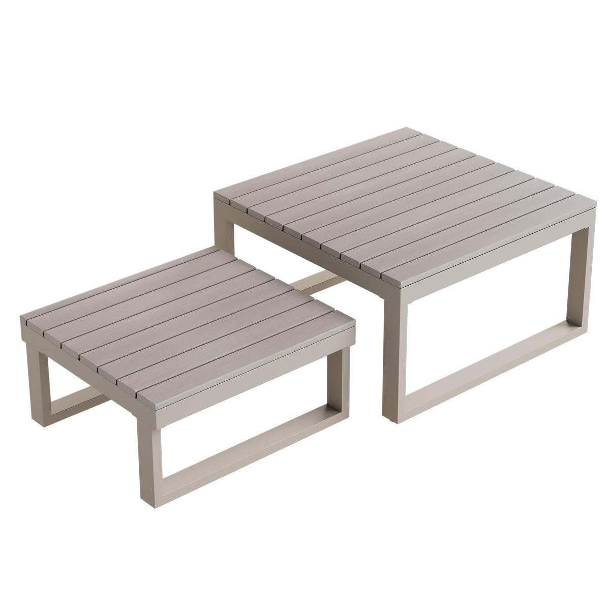 LOUNGEGARNITUR mit zwei Couchtischen, Beige + Khaki - Beige, Metall - KOMHTOM