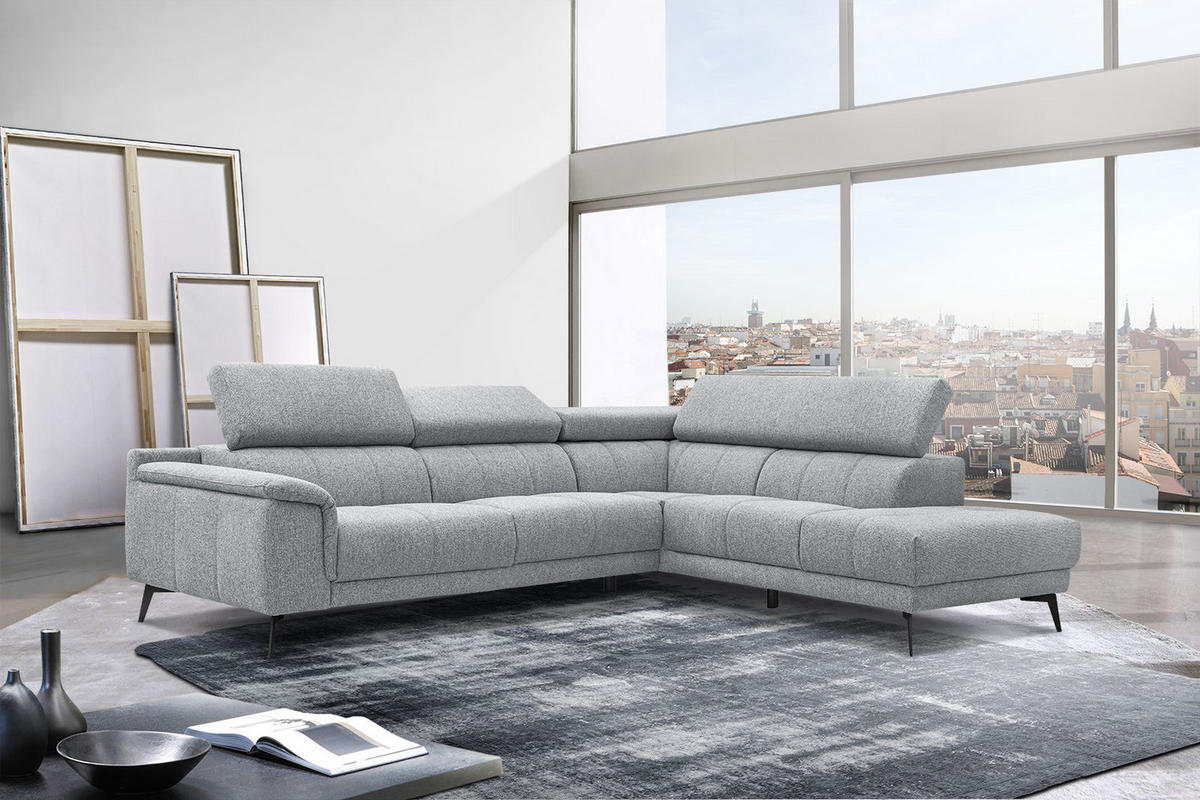 ECKSOFA FIERO 5-Sitzer, silberfarben - Silberfarben/Schwarz, Holzwerkstoff/Textil (269/158cm) - Courtois Laville