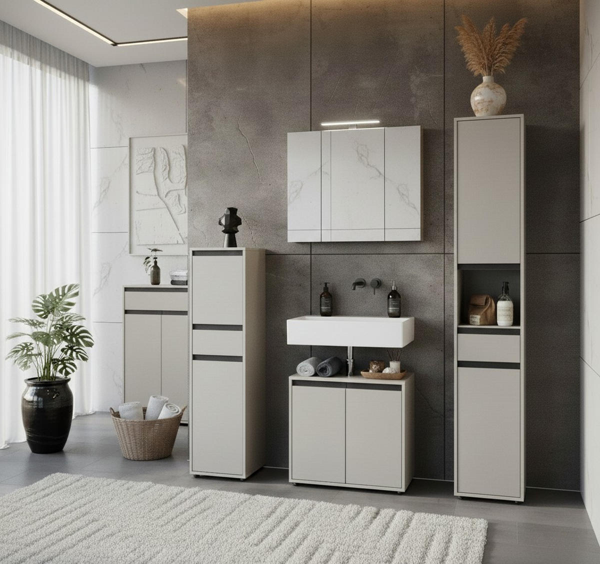 HOCHSCHRANK HAMBURG Soft-Close Modern 33x181x34 cm Steingrau - Grau, Holzwerkstoff (33/181/34cm) - KADIMA DESIGN