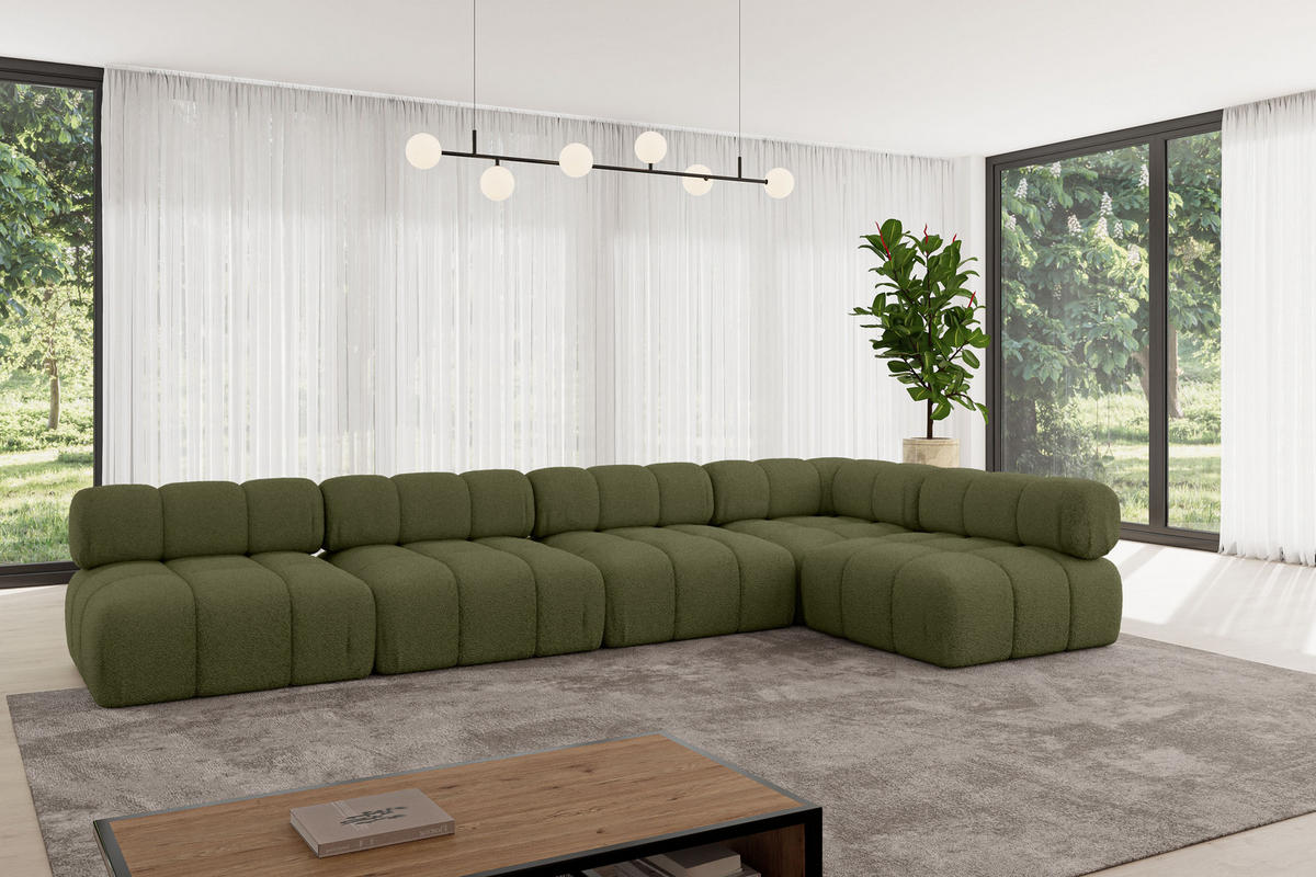 ECKSOFA modulares Sofa Samaro-L3 - 380x190x70 cm Grün Bouclé - Grün, Holzwerkstoff/Textil (380/190cm) - ALTDECOR