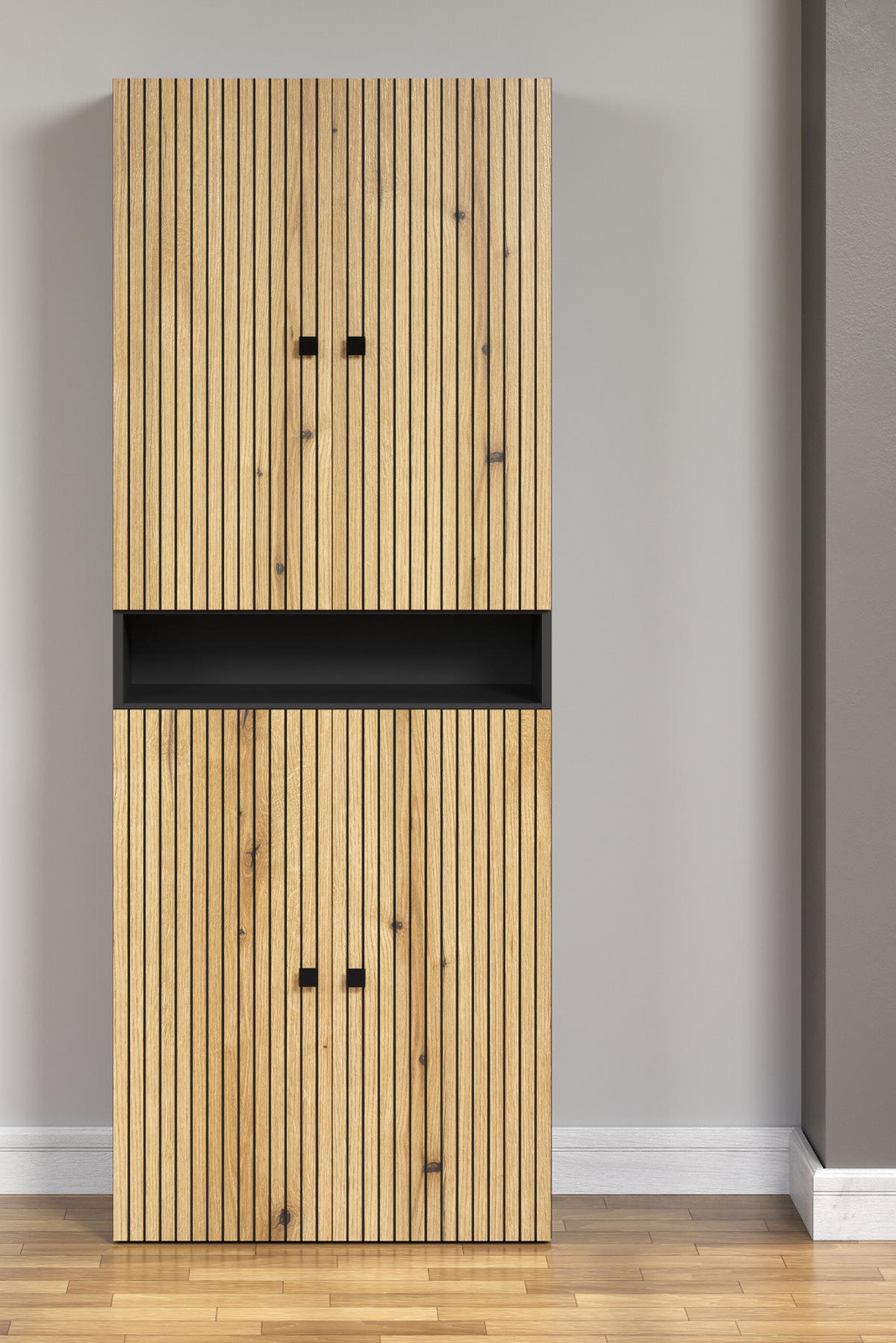 HOCHSCHRANK Evoke Eiche, grau 70 x 186 cm, Badschrank mit viel Stauraum - Eichefarben/Anthrazit, Holzwerkstoff/Metall (70/186/31cm) - Top.Furn