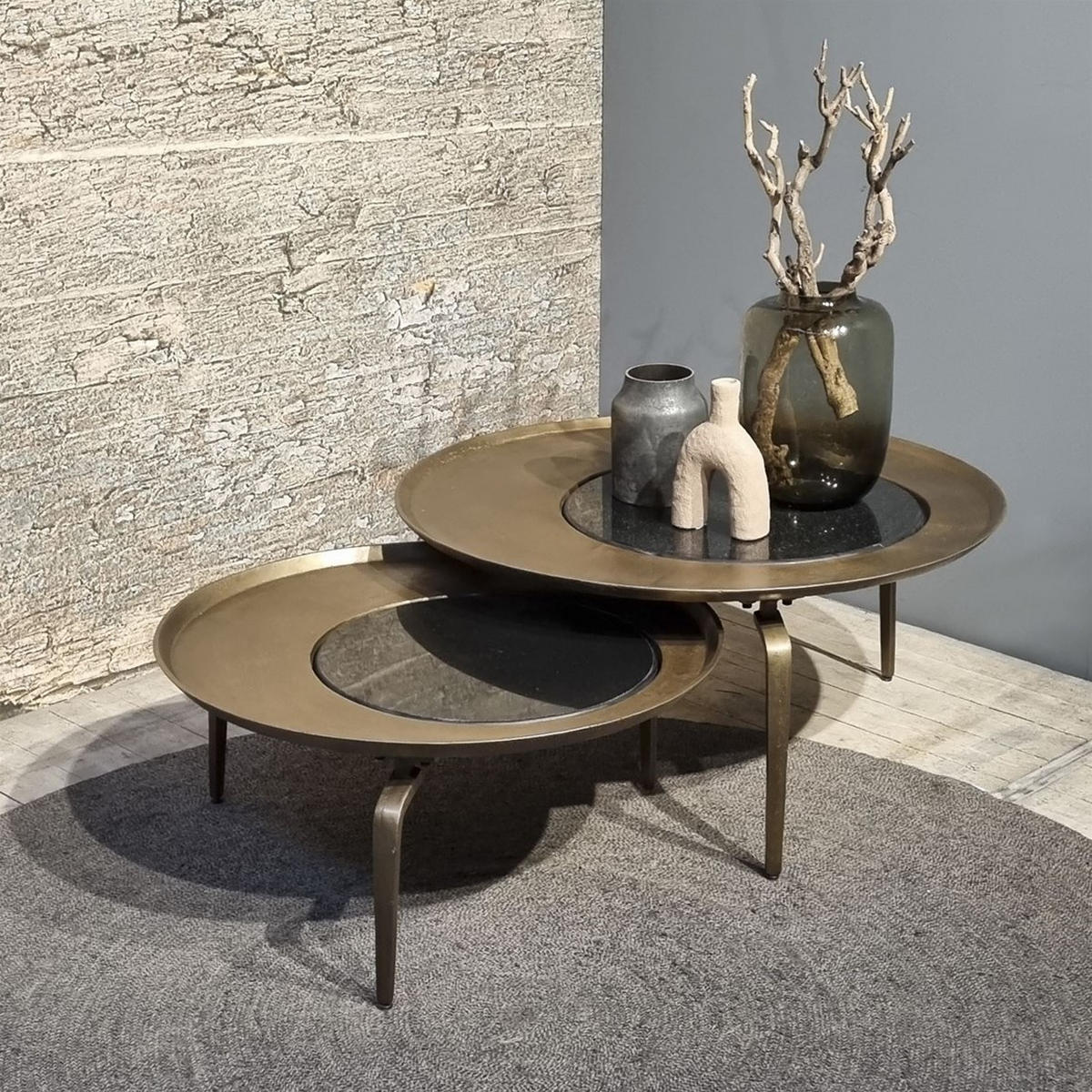 COUCHTISCH Fenna Metall Durchmesser 97 cm Brass - Messingfarben, Stein (97/97/45cm)