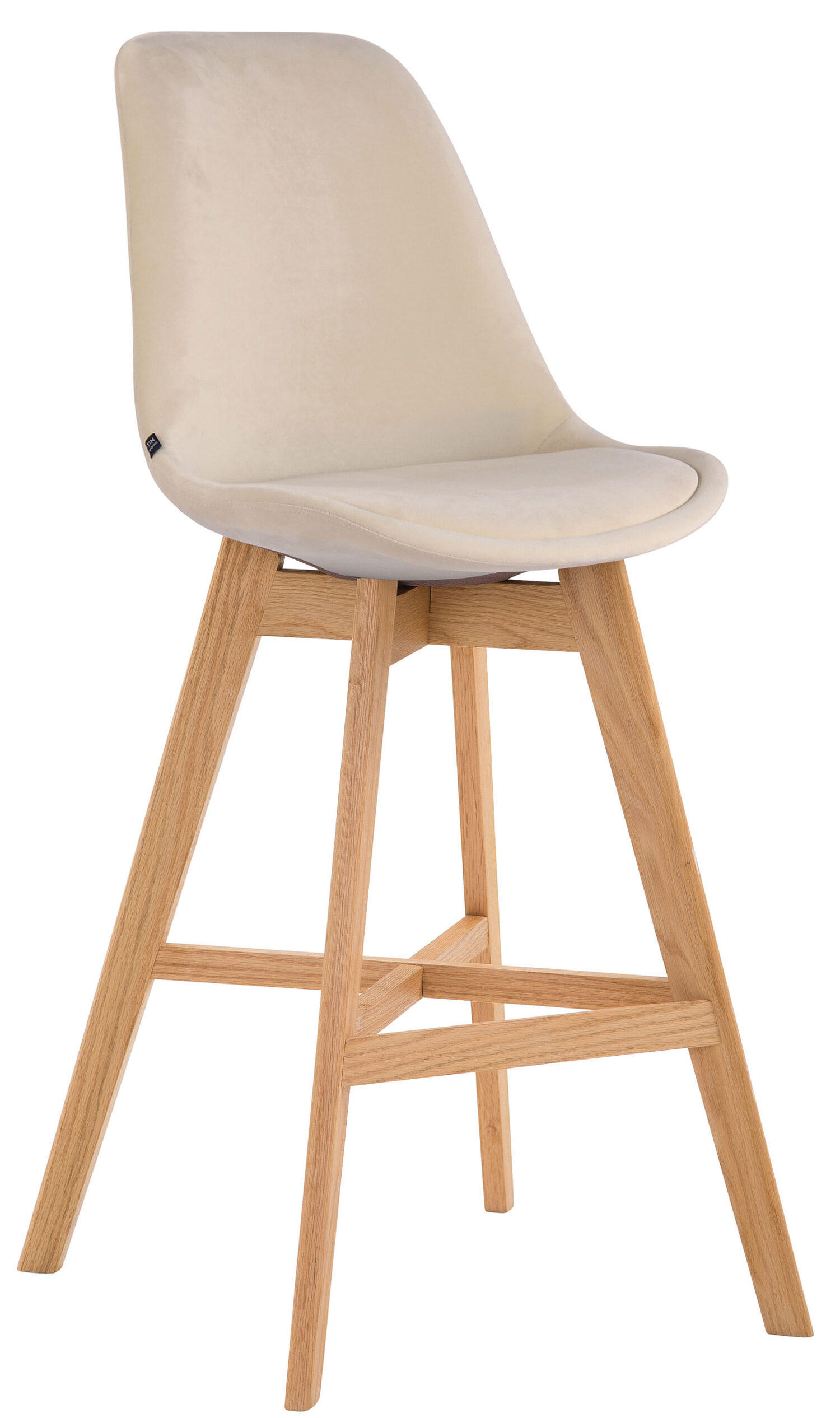 BARHOCKER Canada, Gestell natura, Samt Creme - Creme/Naturfarben, Holz/Textil (48/100/56cm) - TPFLiving