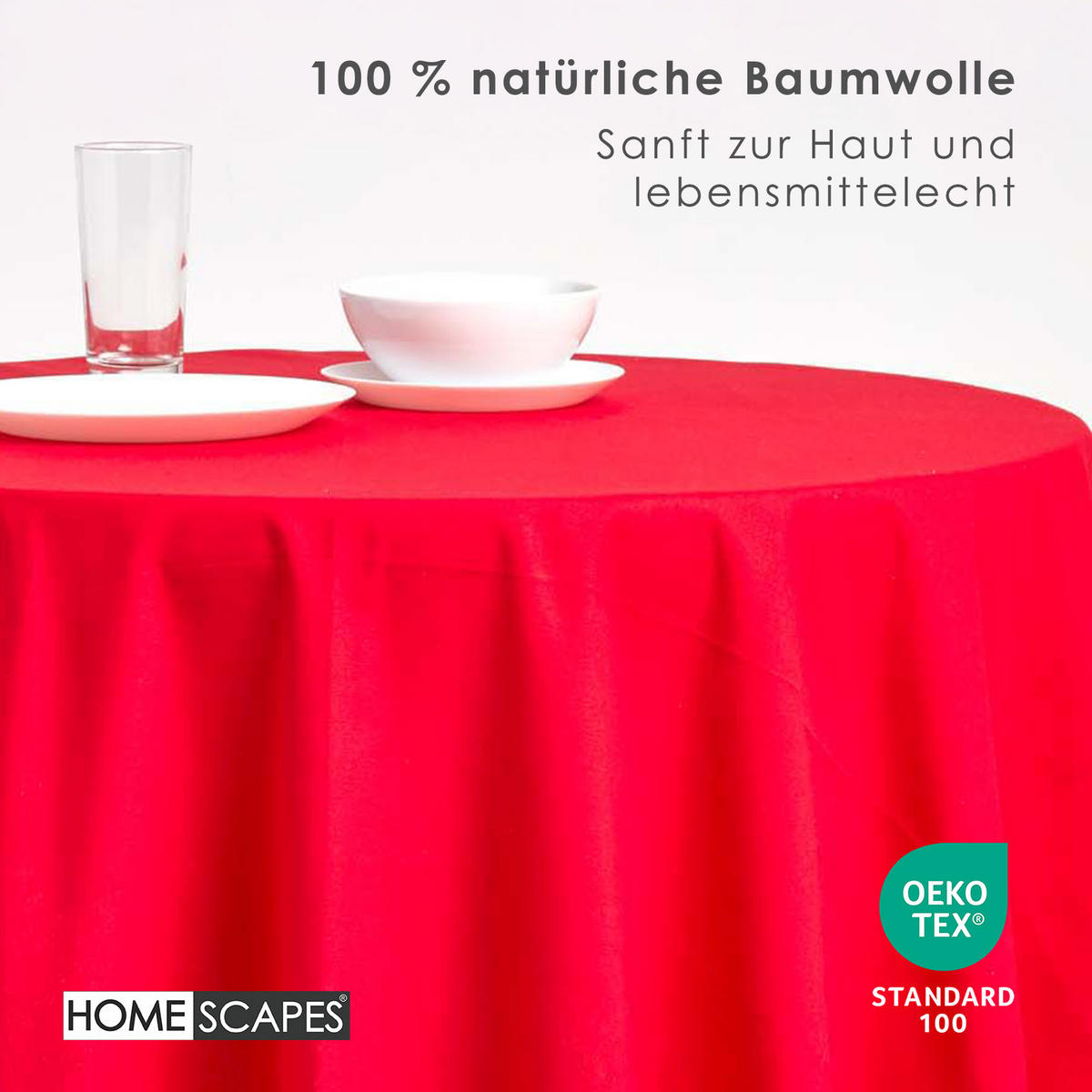 TISCHDECKE rot rund 178 cm, 100% Baumwolle - Rot, Textil (178/178cm) - Homescapes