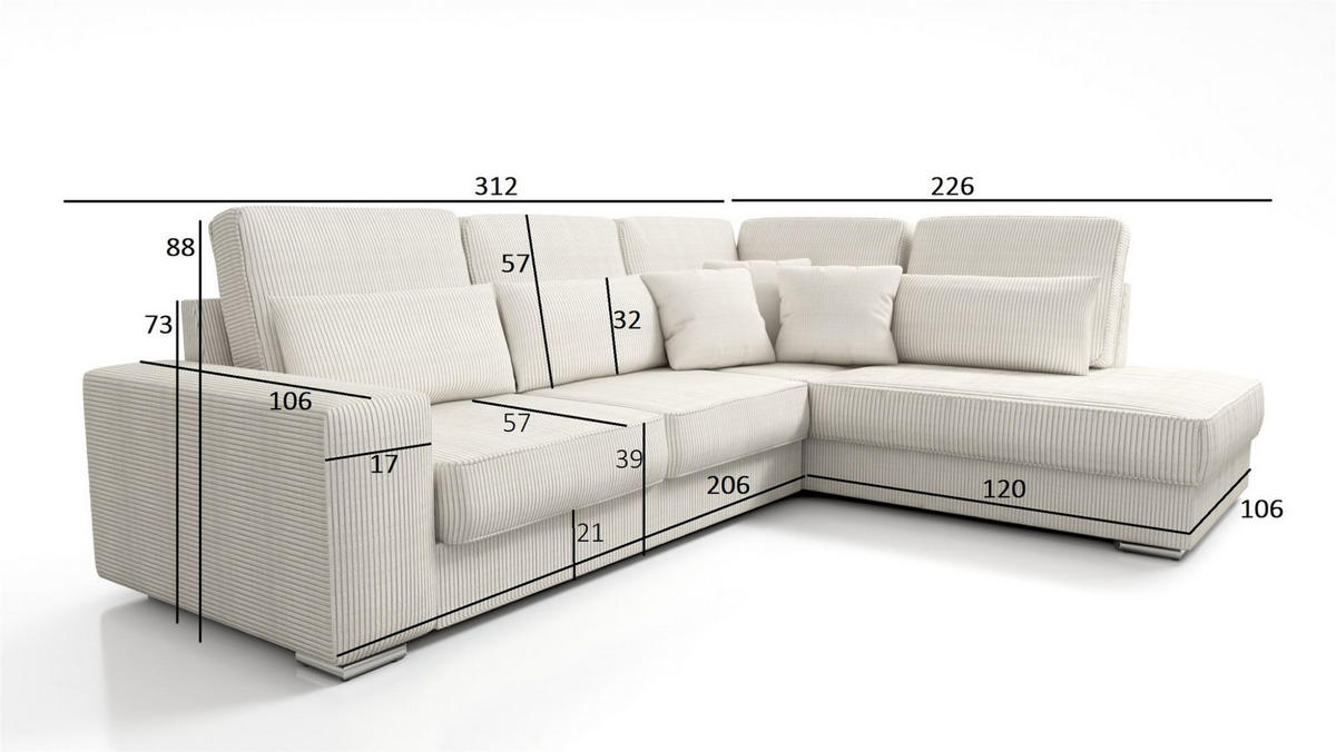 ECKSOFA Nevio Xl In Scala - Dunkelgrau, Holzwerkstoff/Textil (312/226cm) - Fun Möbel