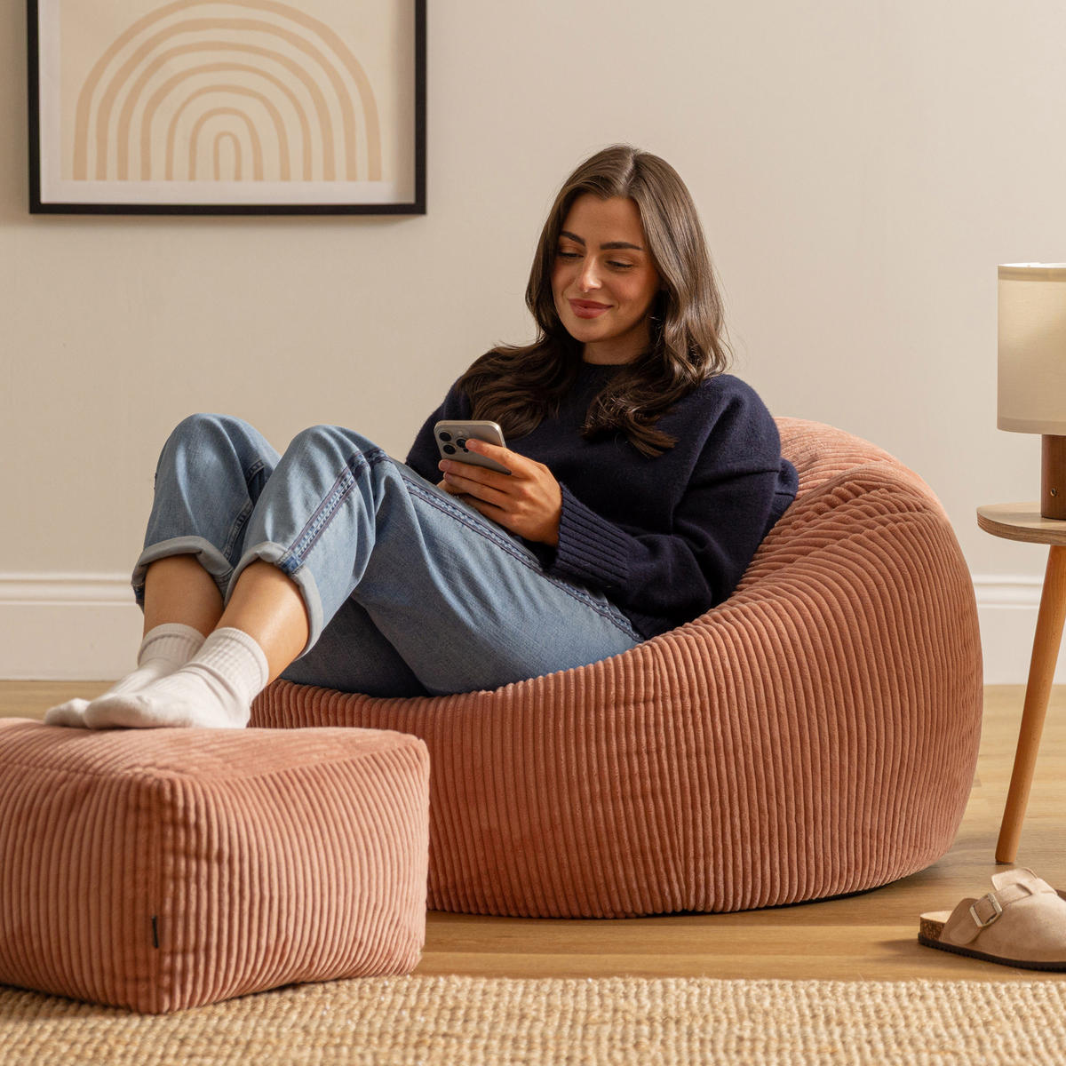 SITZSACK Klassisch + Hocker, Cord - Pink, Kunststoff/Textil (85/50/85cm) - icon