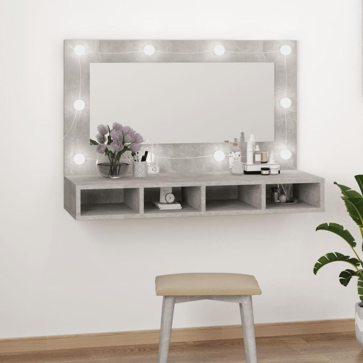 WANDSPIEGEL MIT LED BETONGRAU 90X31,5X62 CM - Hellgrau, Holz (90/62/31.5cm) - vidaXL