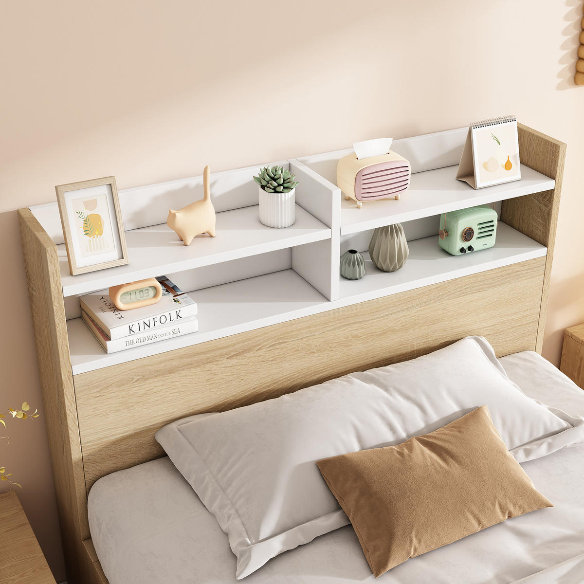 EINZELBETT 90/190 cm Weiß aus Massivholz mit Stauraum und Kopfteilablage - Weiß, Holzwerkstoff (90/190cm) - OKWISH