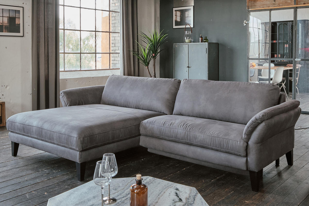ECKSOFA MIT MOTORISCHER RELAXFUNKTION MALTA Grau Webstoff - Schwarz/Grau, Buchenholz/Textil (302/175cm) - KAWOLA